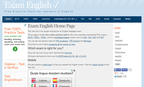 Exam English - trang web học tiếng anh hỗ trợ các bài kiểm tra về IELTS, TOEFL, TOEIC, Cambridge, Grammar, Vocab.